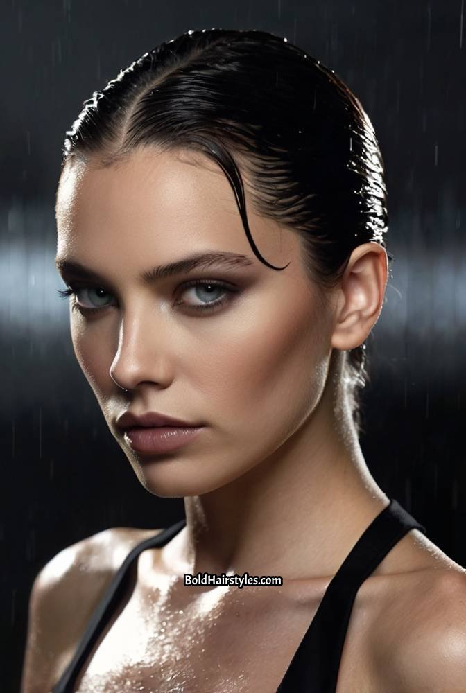 5. Slicked-Back Wet Look with Loose Waves