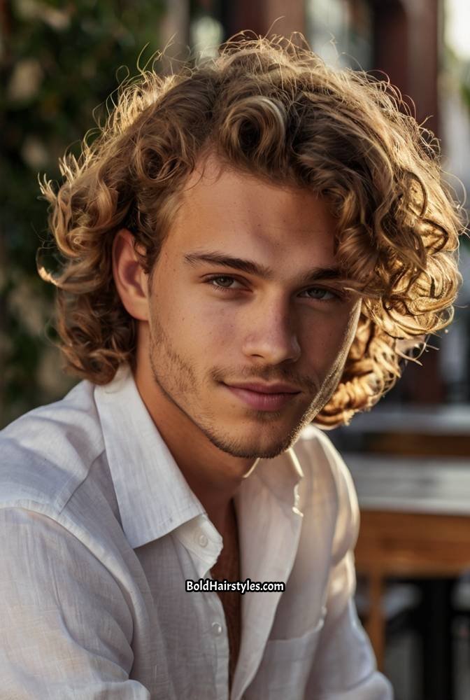 6. Tousled Curly Waves with Low Taper