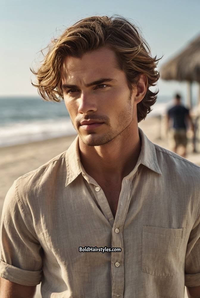 6. Tousled Mid-Length Hair with Tapered Sides