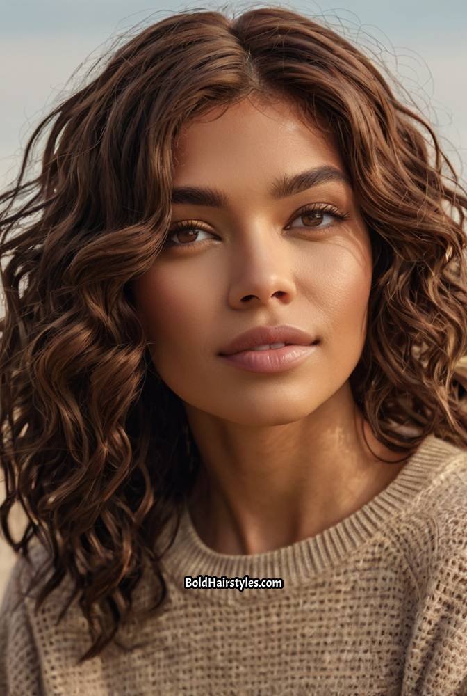 8. Chocolate Brown Wet and Wavy Wig with Loose Waves