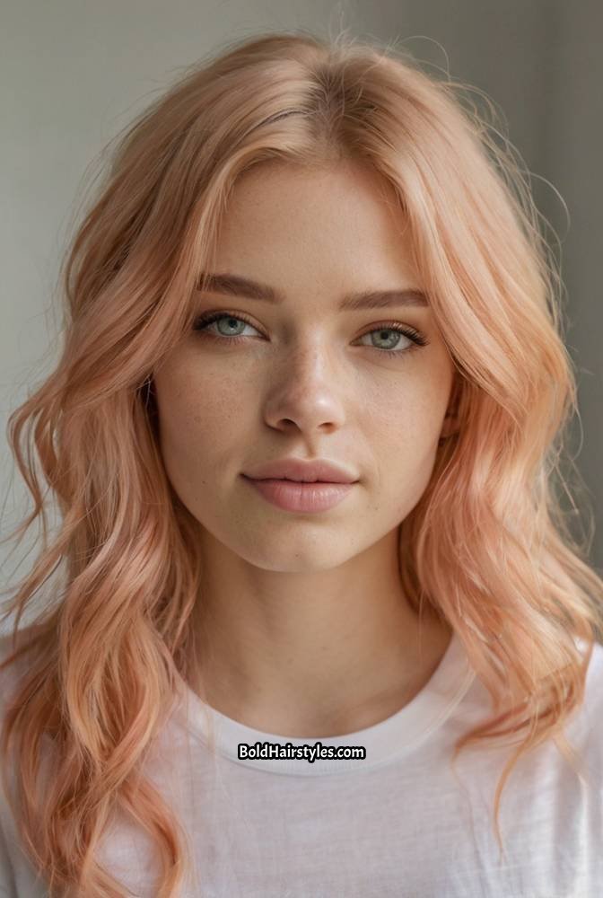 8. Pastel Peach with Face-Framing Highlights