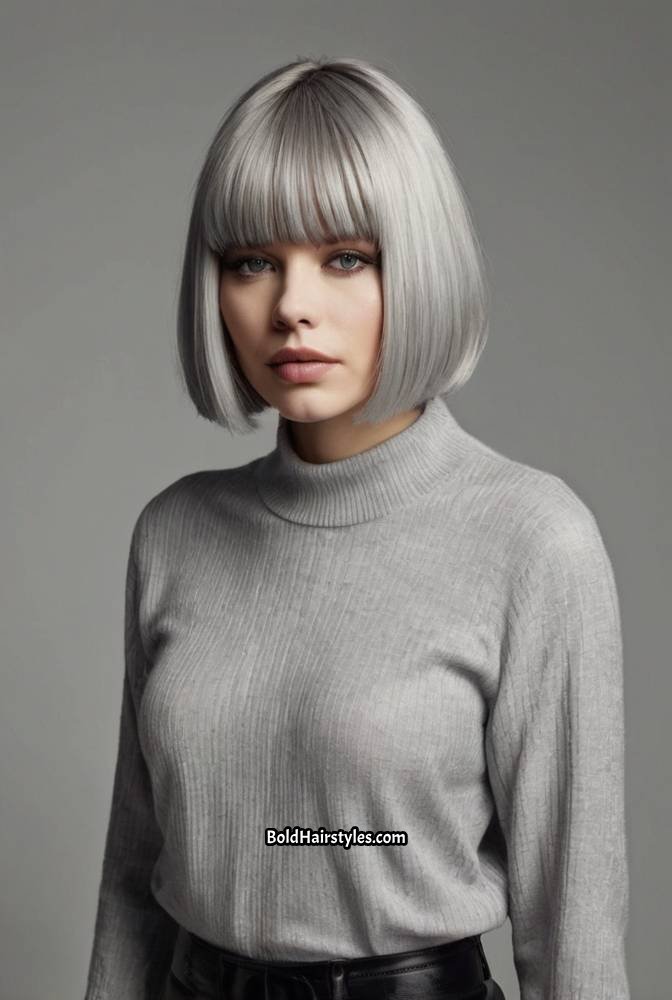 8. Platinum Grey Bob with Blunt Bang