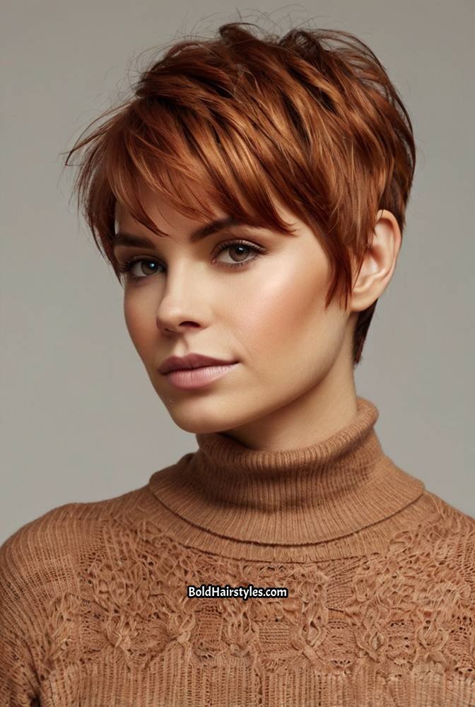 8. Short Copper Pixie Cut with Side Bangs