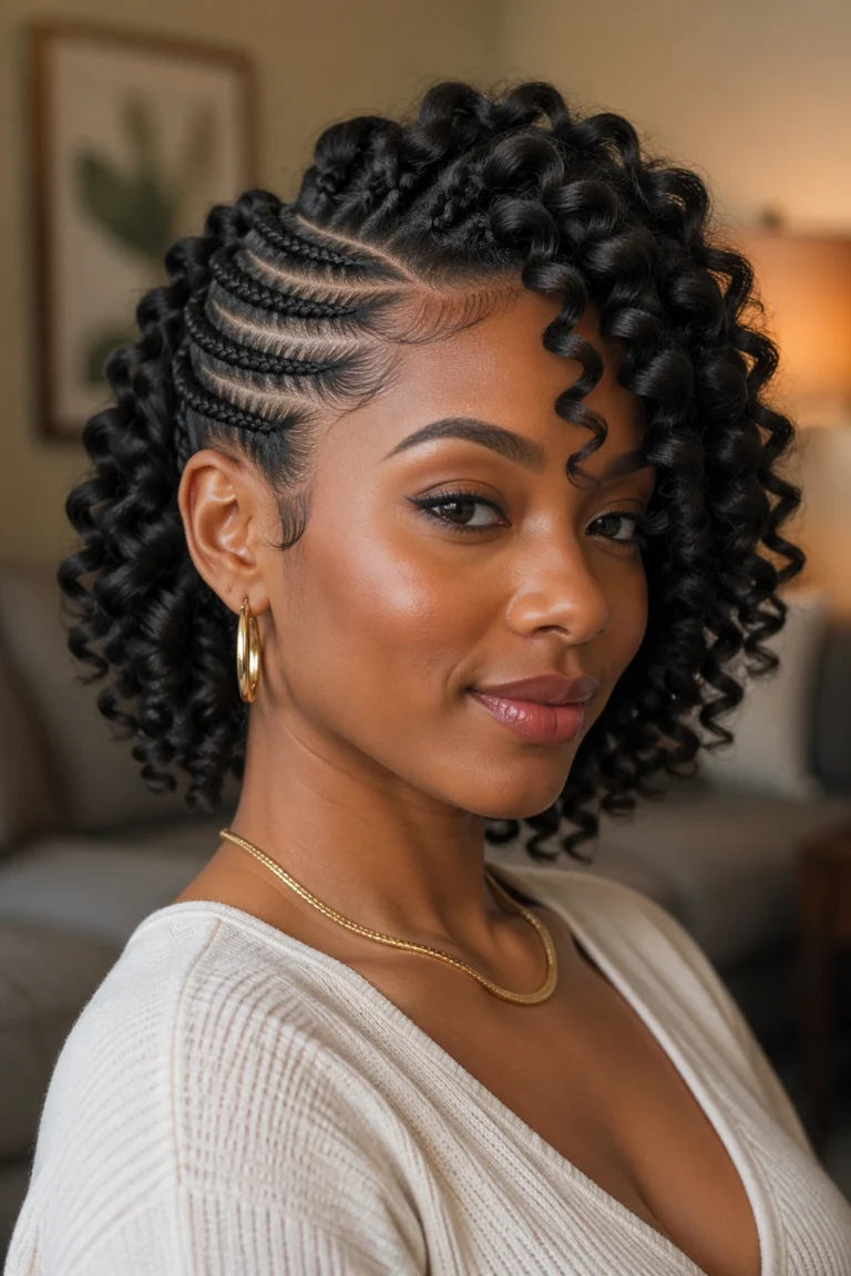 22 Side Cornrows With Curls