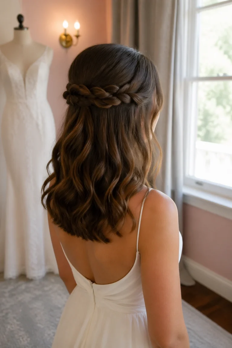 22 Braided Half Up Half Down for Wedding Brunette Hair