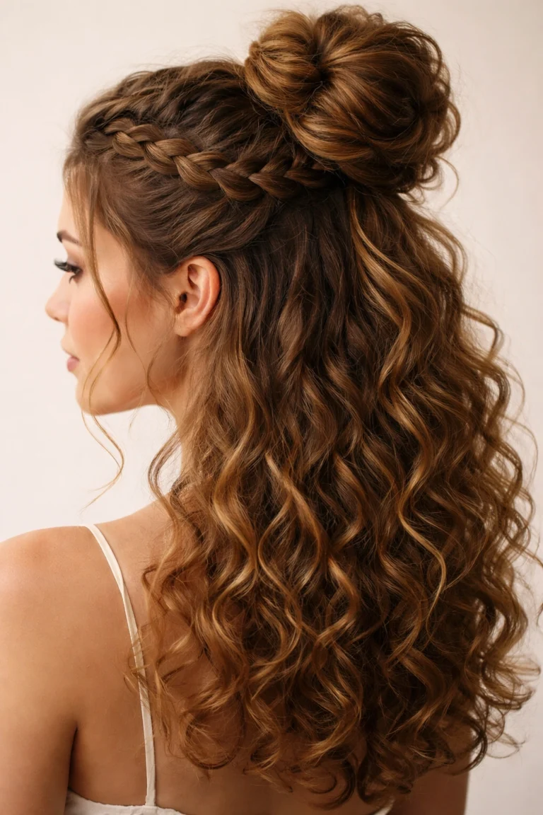 18 Half Up Half Down Bun Looks for Prom Curly Hair