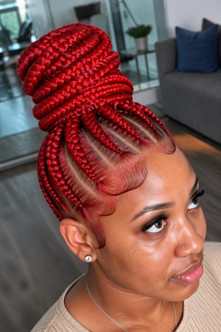 22 Feed In Cornrows in Red
