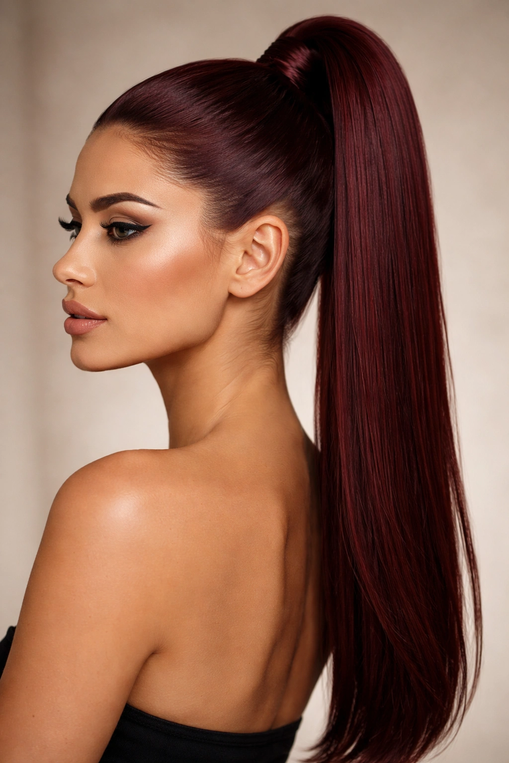 21 Burgundy Sleek Ponytails That Look Expensive