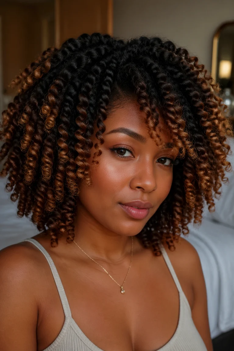 22 Caramel Highlights on Curly Natural Hair