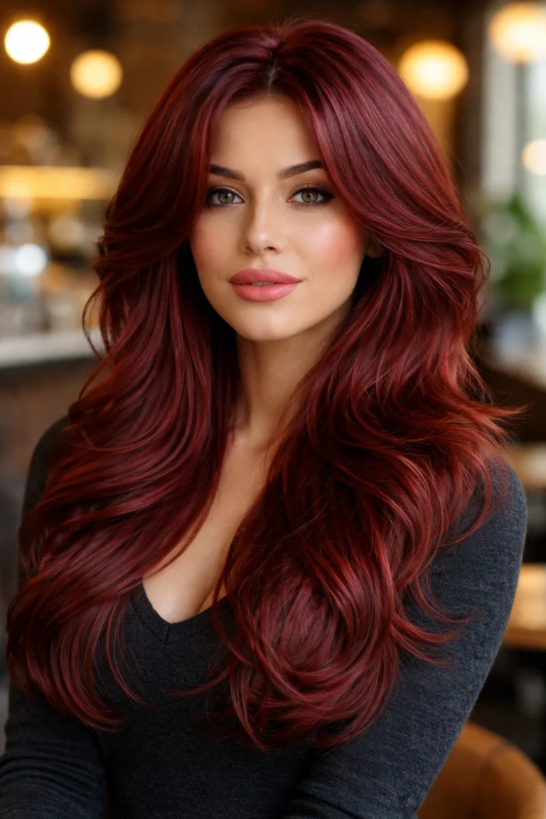 22 Long Wavy Layered Cuts in Red