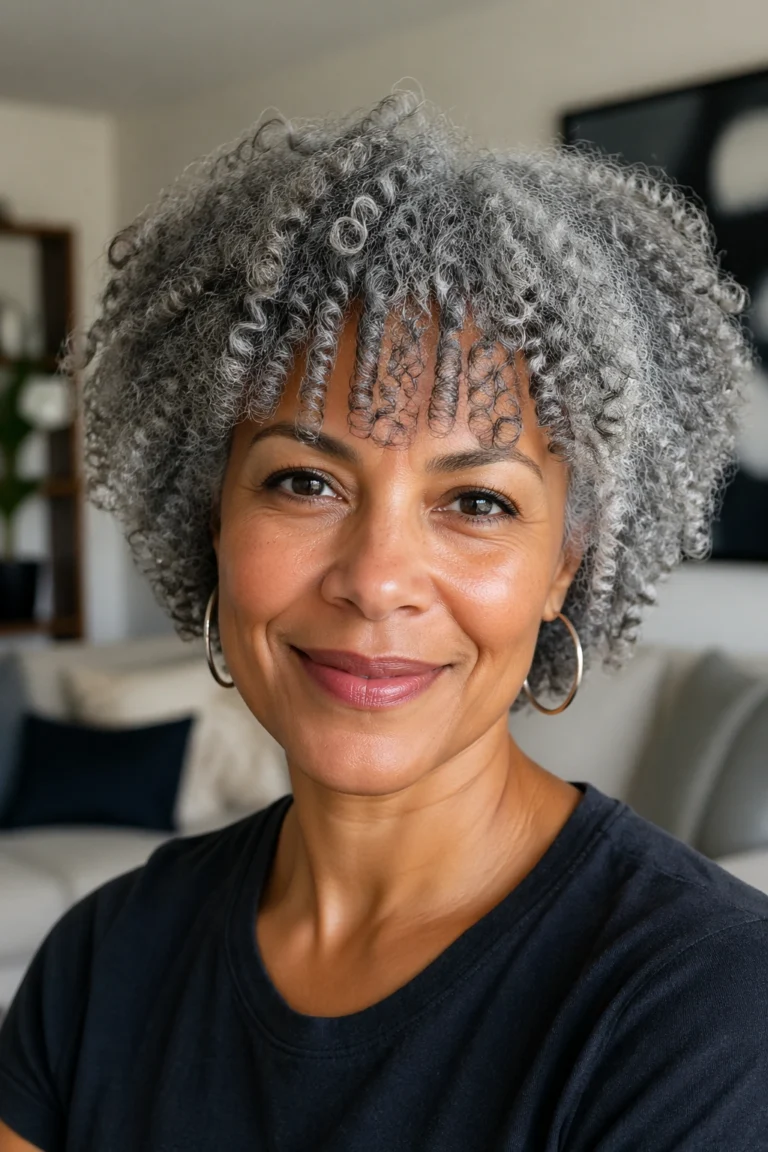 21 Grey Curly Hair Styles With Bangs
