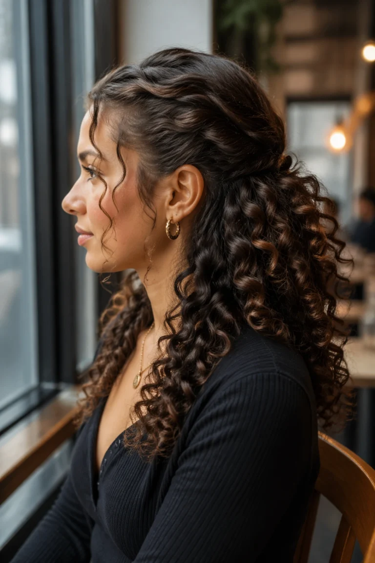 15 Pin Curl Half Up Half Down Looks for Curly Hair