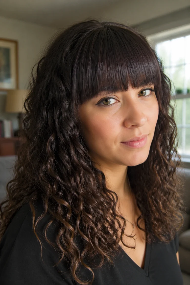 22 Straight Bangs With Curly Hair Styles