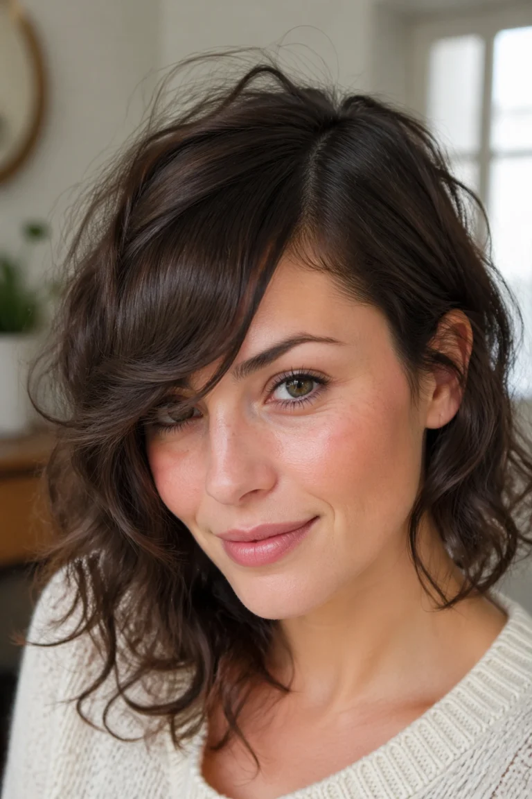 30 Side Bang Styles for Wavy Curly Hair