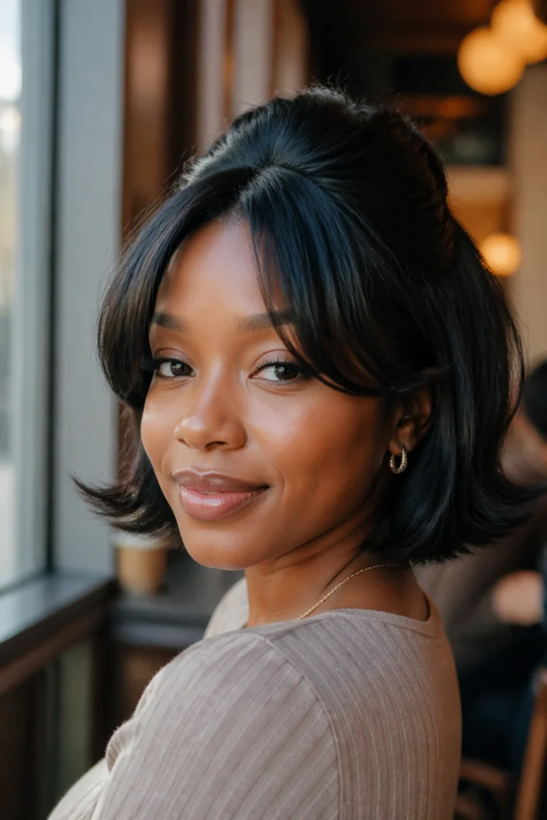 16 Half Up Half Down With Bangs for a Bob Black Women