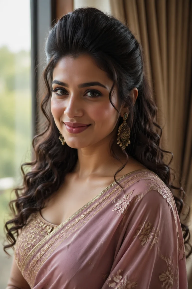 15 Curly Hairstyles for Sarees