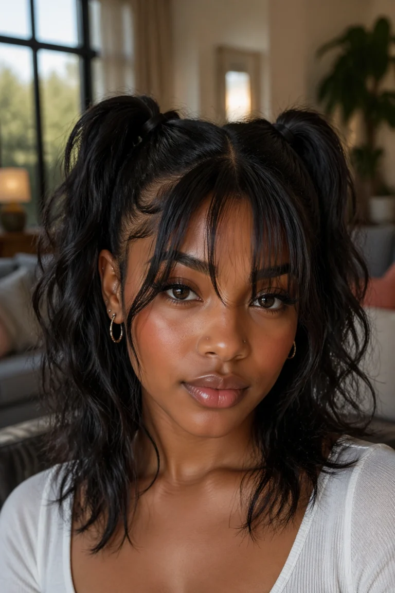 25 Double Ponytails for Black Women With Bangs