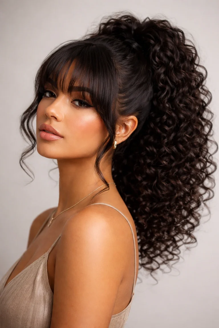 23 Weave Ponytails With Bangs for Curly Hair
