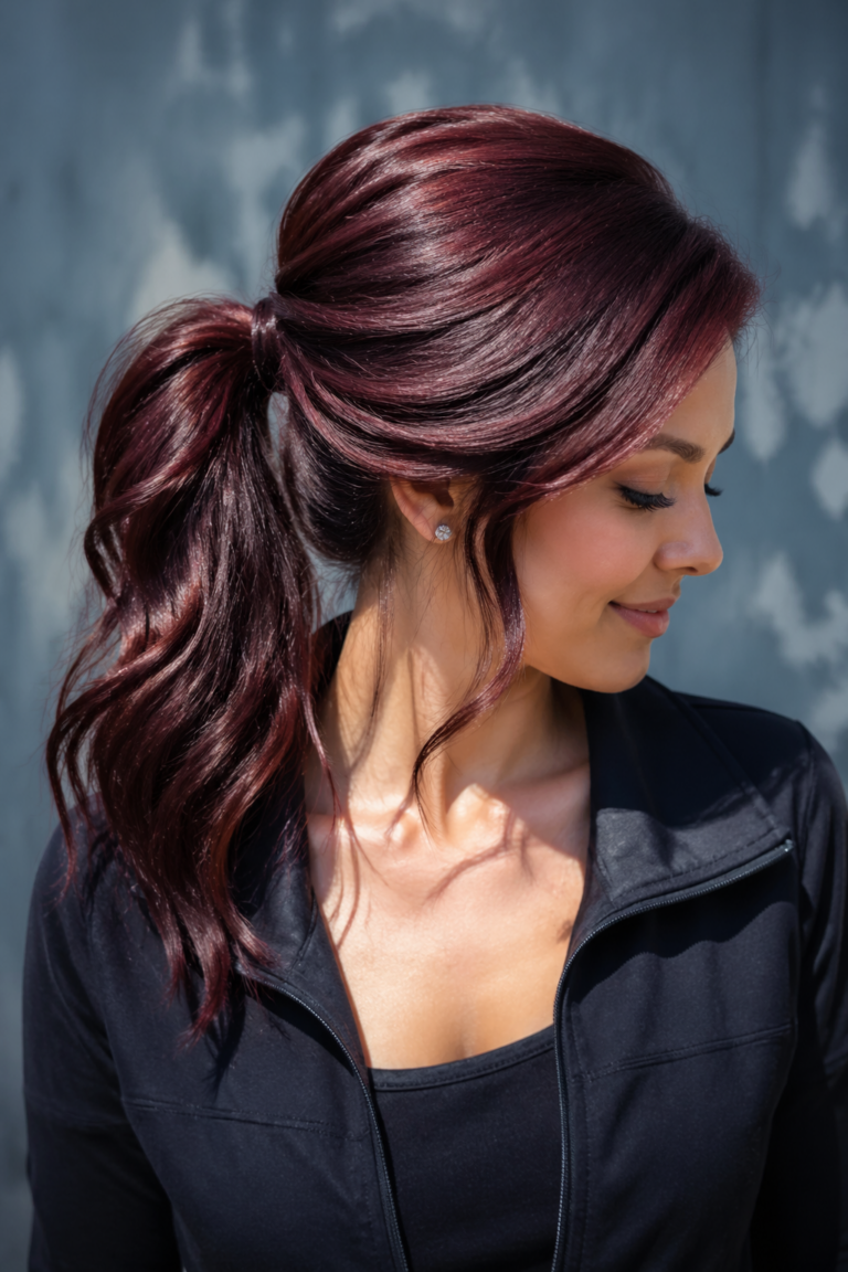19 Burgundy Swoop Ponytails for a Rich Tone