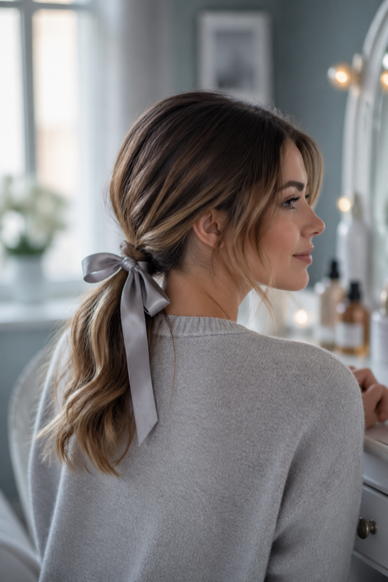27 Low Ponytails With Ribbon