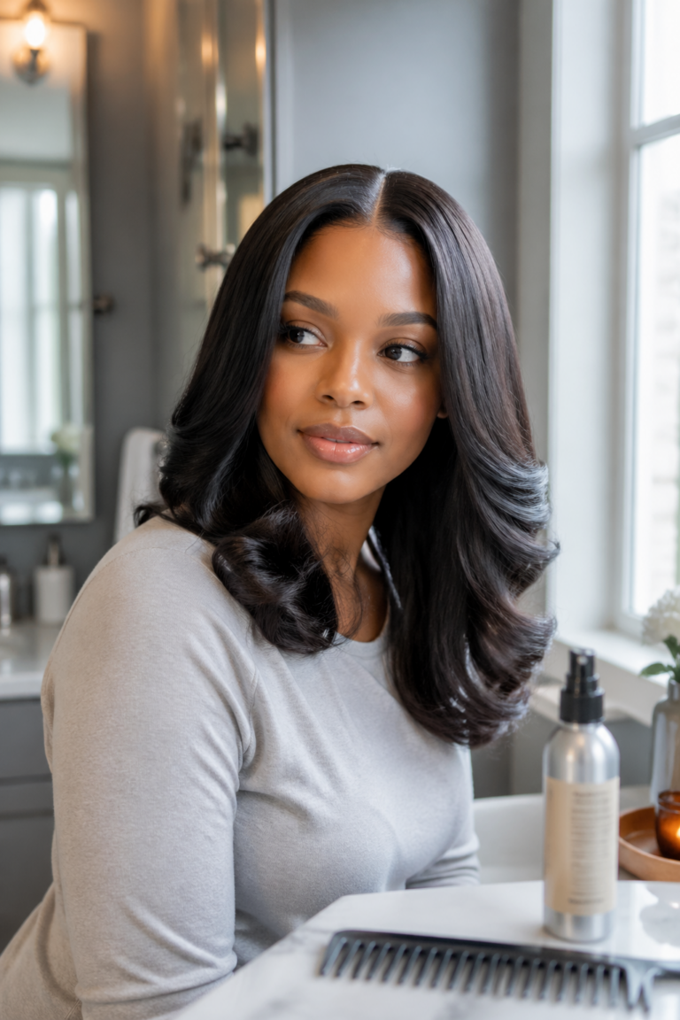 21 Middle Part Silk Press With Curls