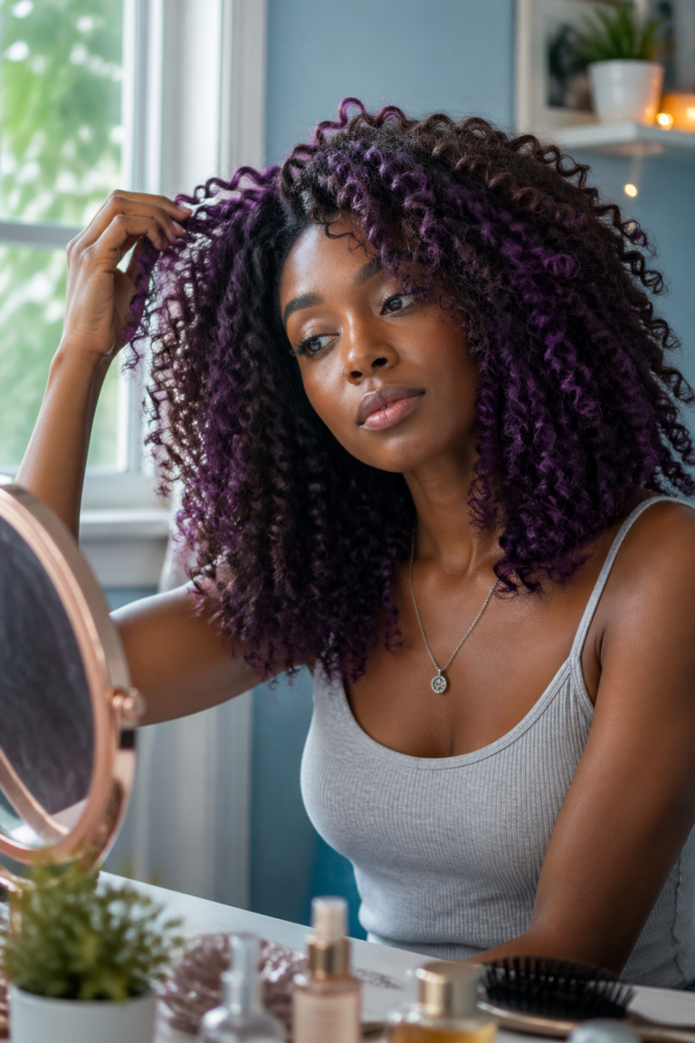 24 Purple Balayage on Curly Natural Hair
