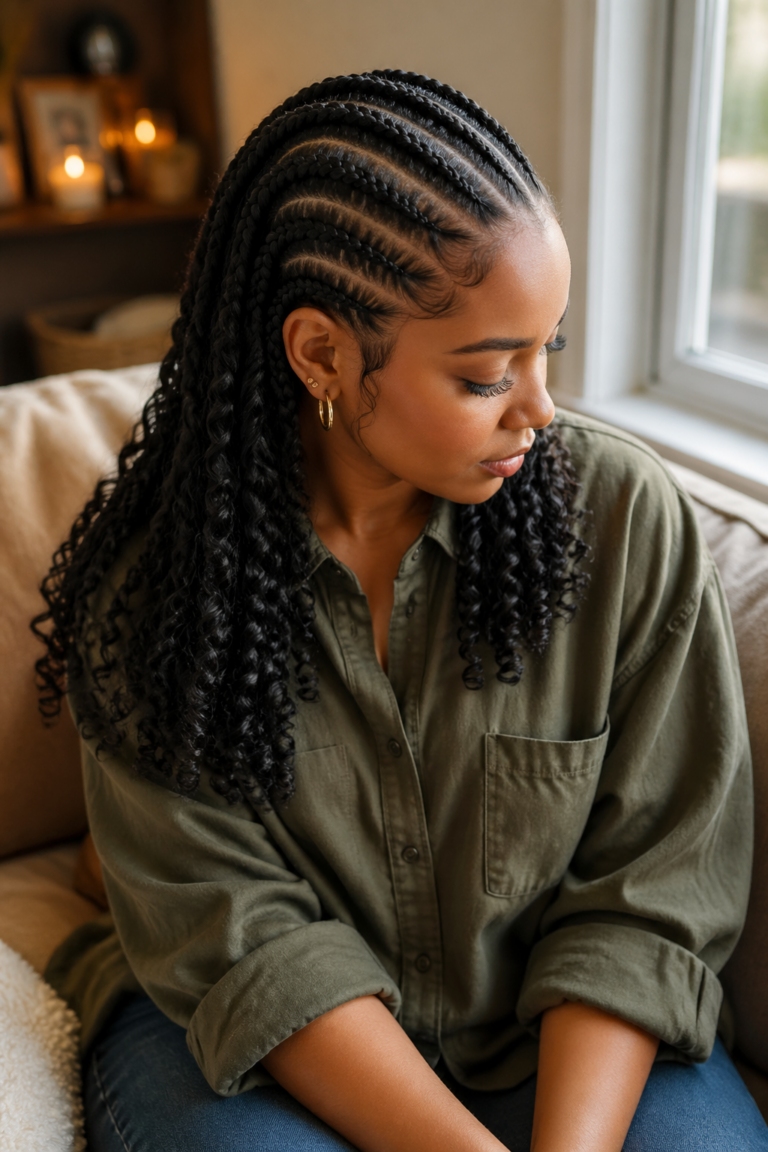 22 All Back Cornrows With Curls