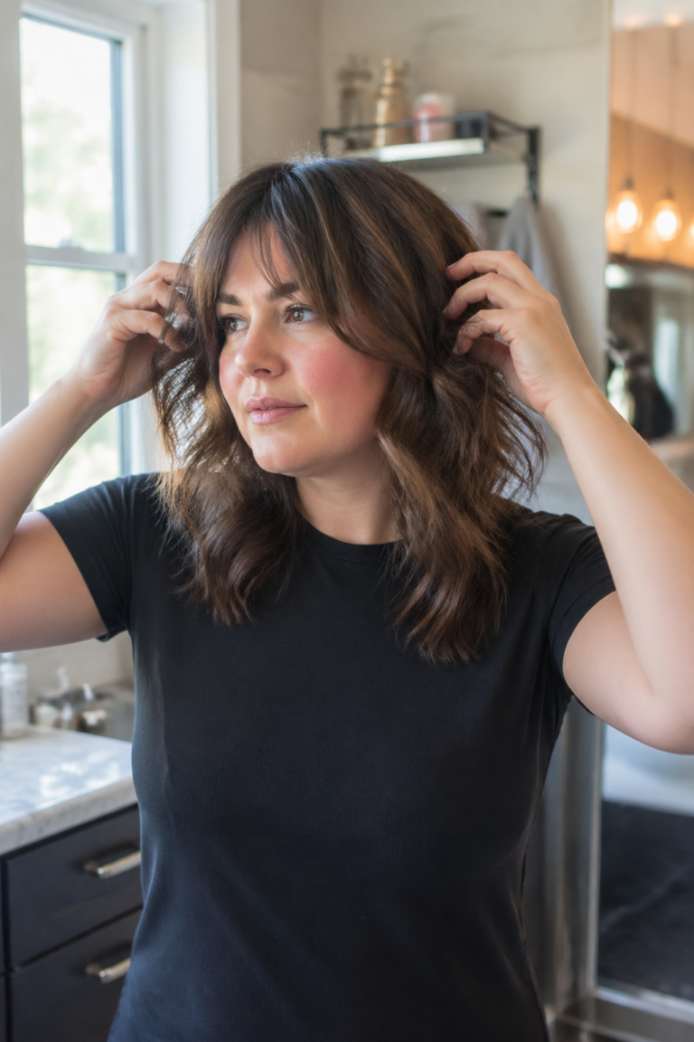 25 Medium Wavy Bang Styles for Round Faces