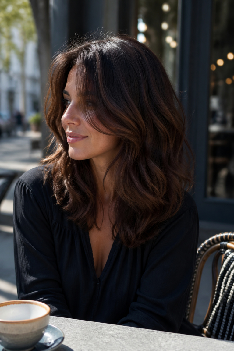25 Medium Wavy Layered Cuts in Brunette