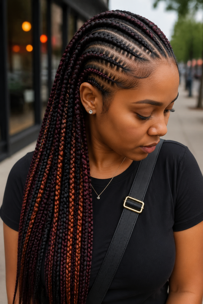 22 Feed In Cornrows With Color