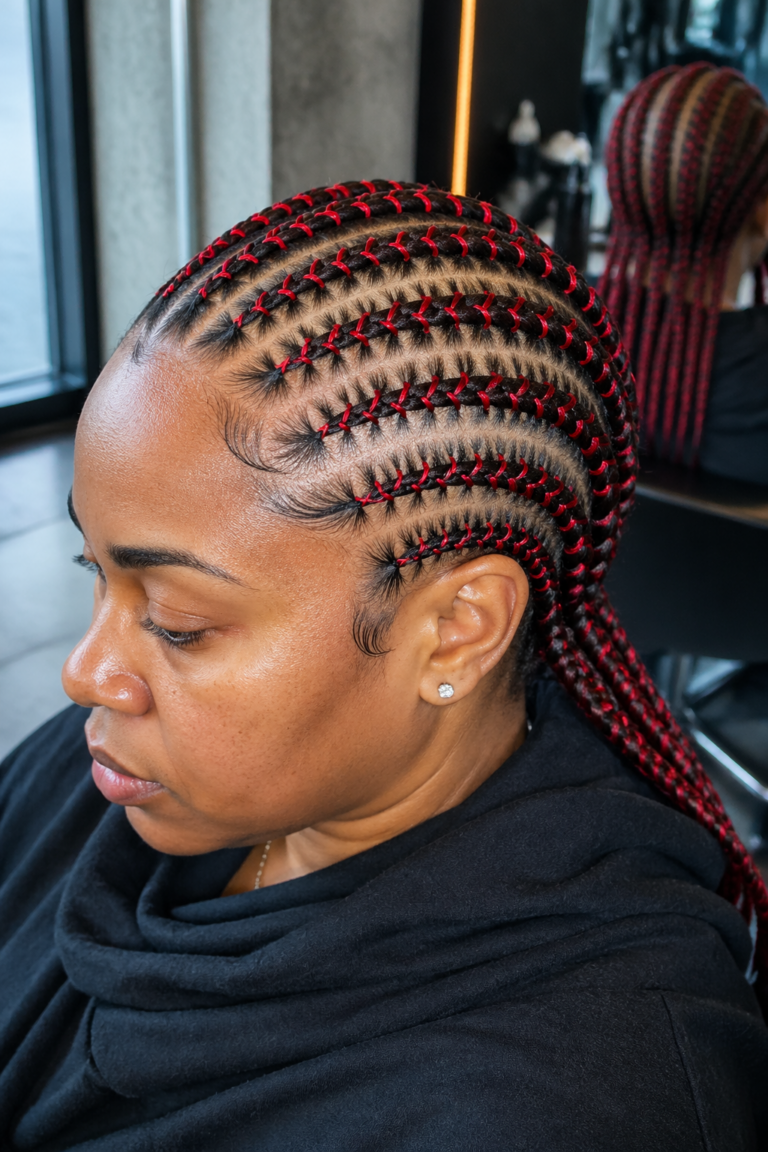 22 Stitch Cornrows in Red