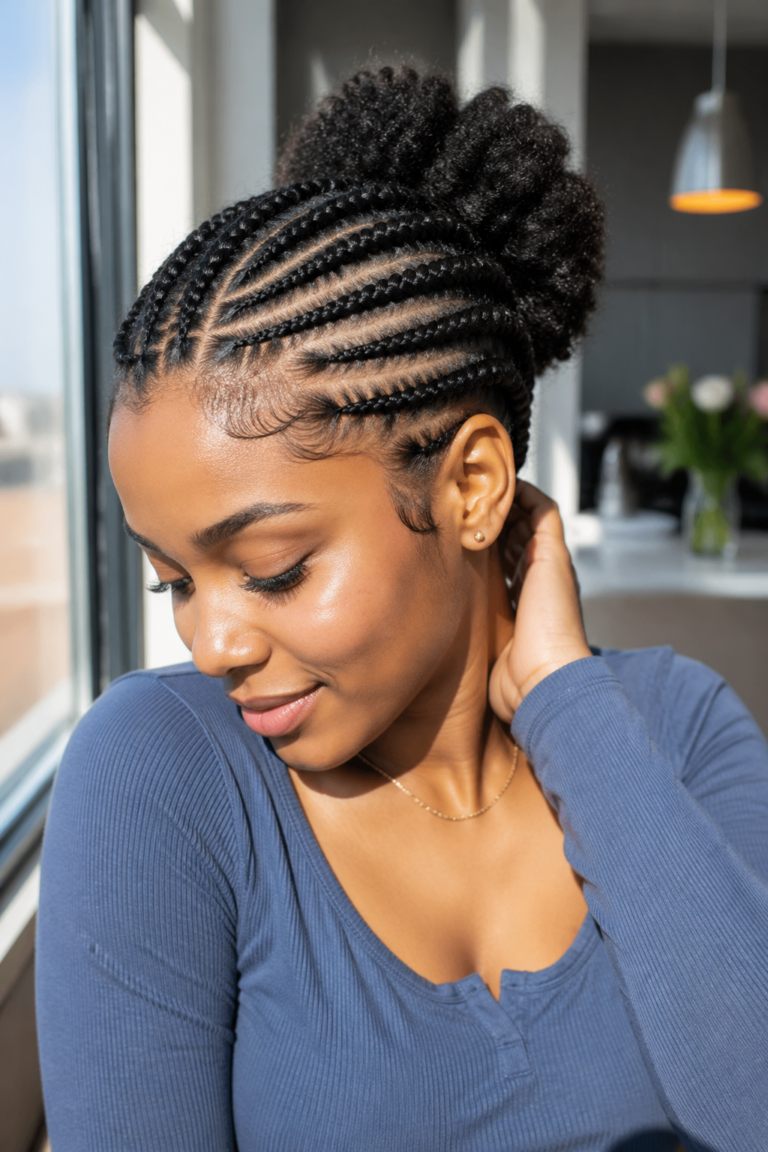 22 Side Cornrows on Natural Hair