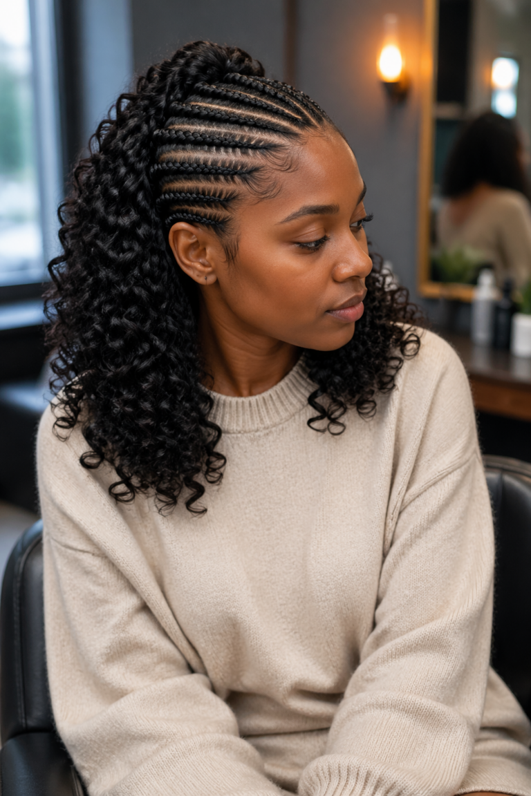 22 Half Cornrows With Curly Weave