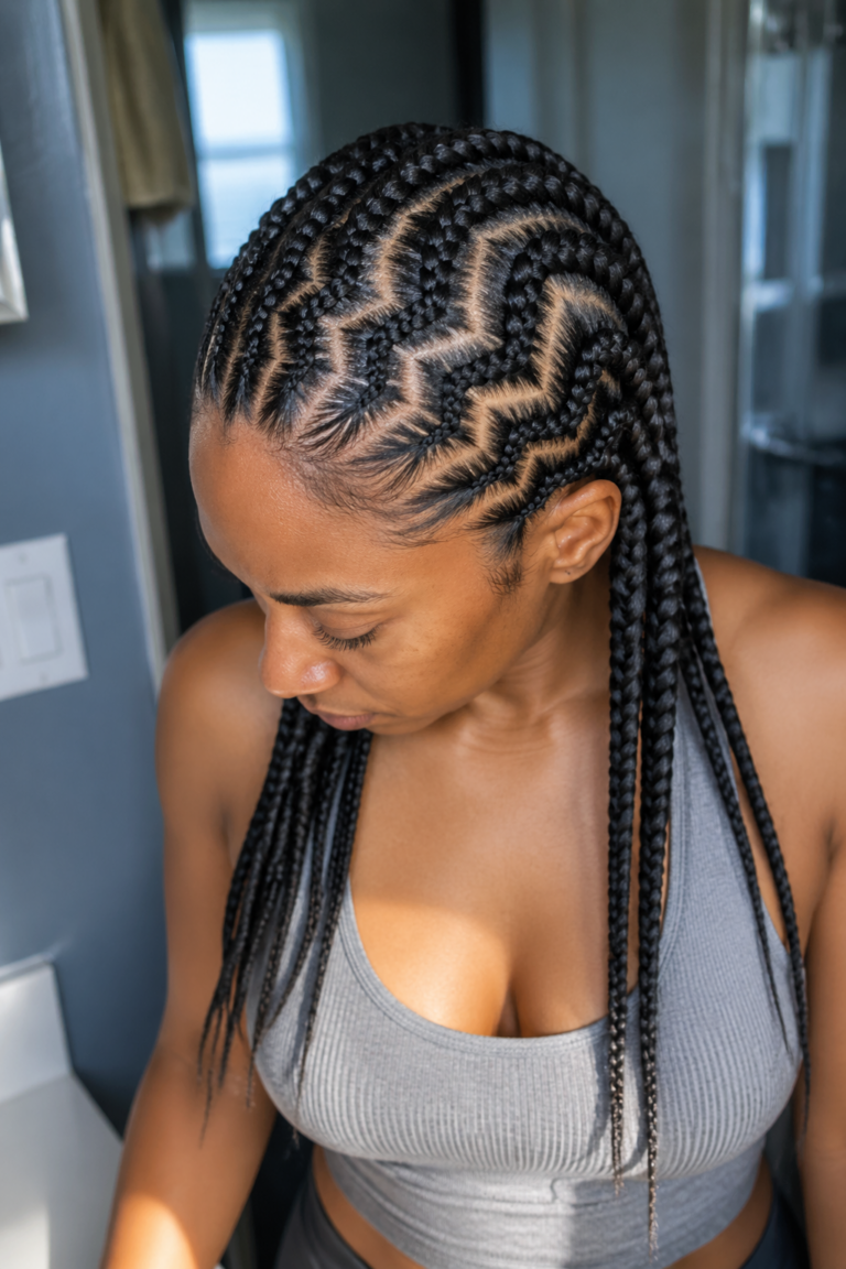 22 Zig Zag Cornrows on Natural Hair