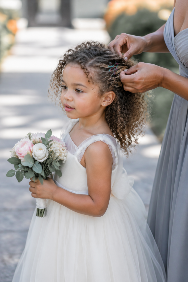 12 Flower Girl Hairstyles for Curly Hair