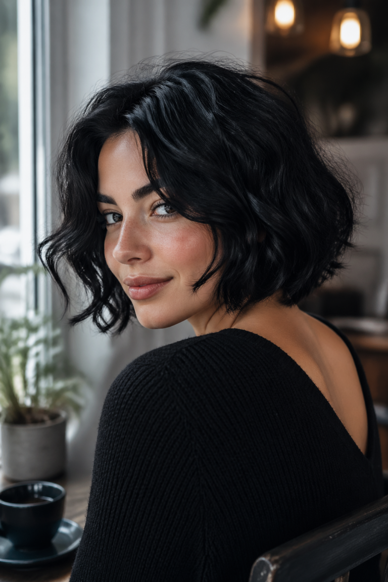 30 Short Wavy Bobs in Black