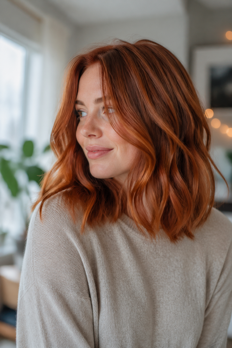 22 Shoulder Length Wavy Styles in Red