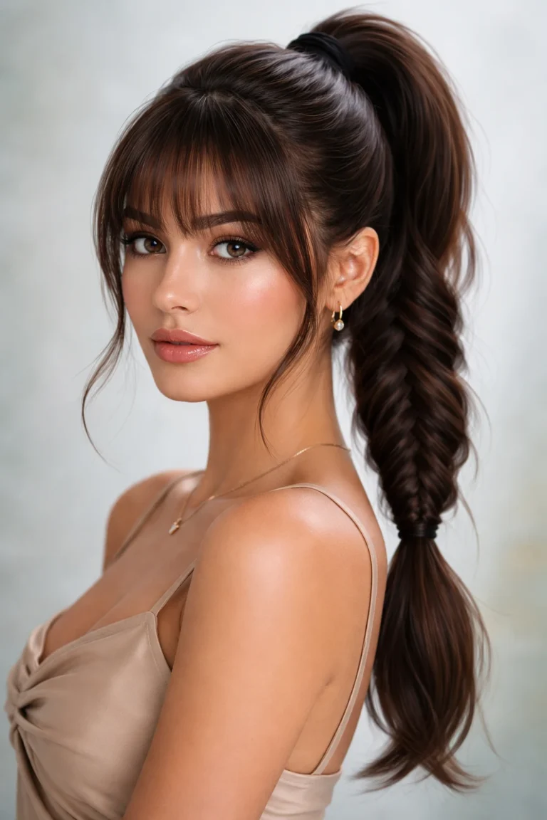 23 Fishtail Ponytails With Bangs