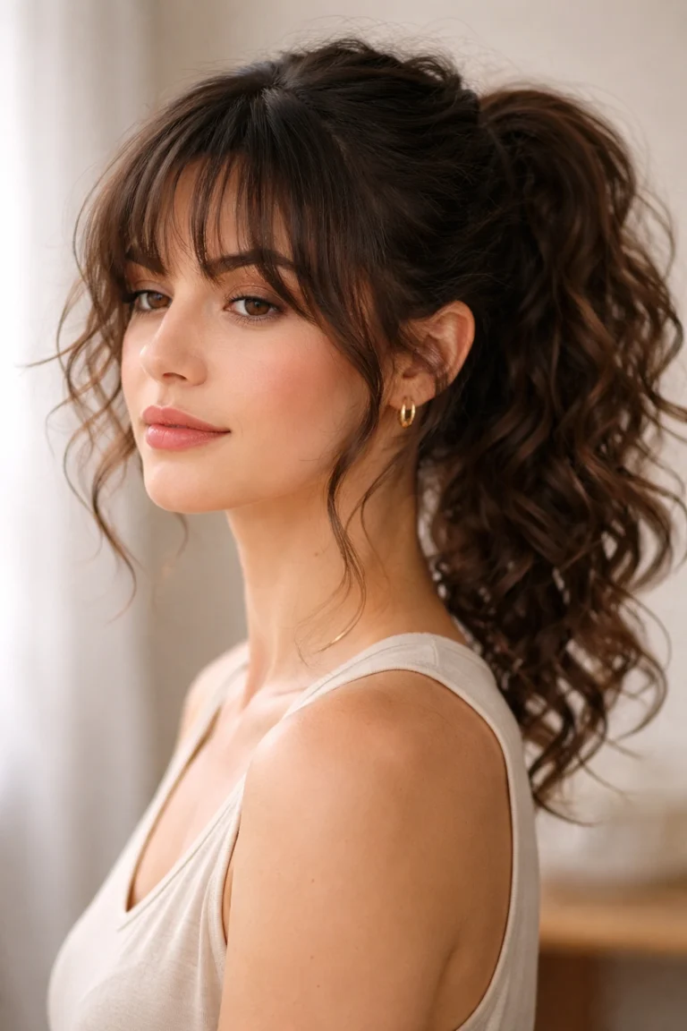 15 Curly Ponytails With Bangs