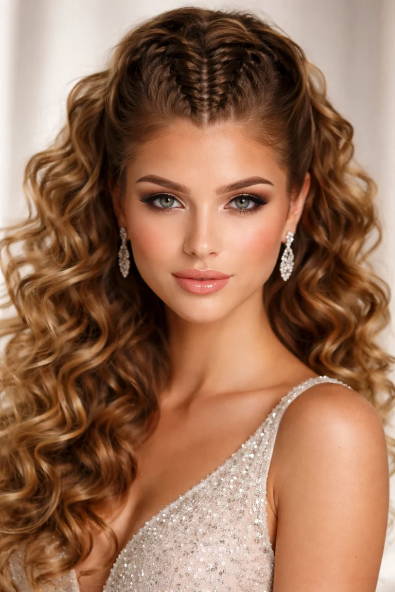 20 Braided Half Up Half Down for Prom Curly Hair