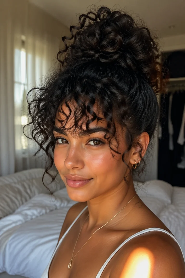 15 Curly Bun Hairstyles With Bangs