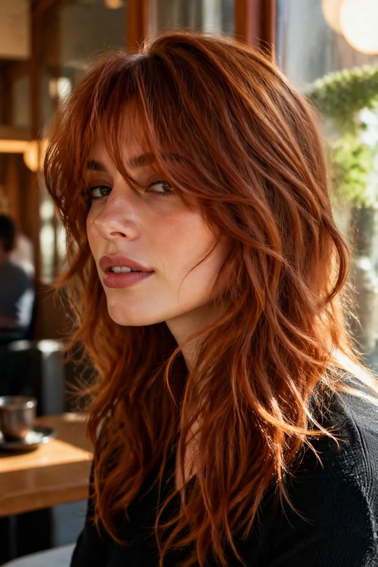22 Long Bang Styles for Wavy Hair in Red