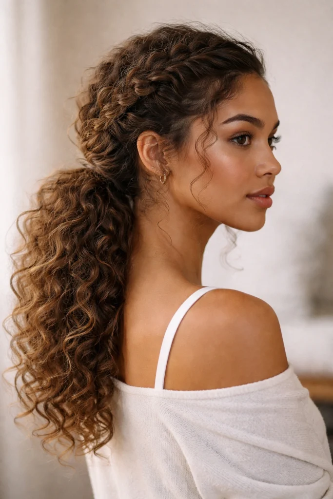 23 Boho Braid Ponytails for Curly Hair
